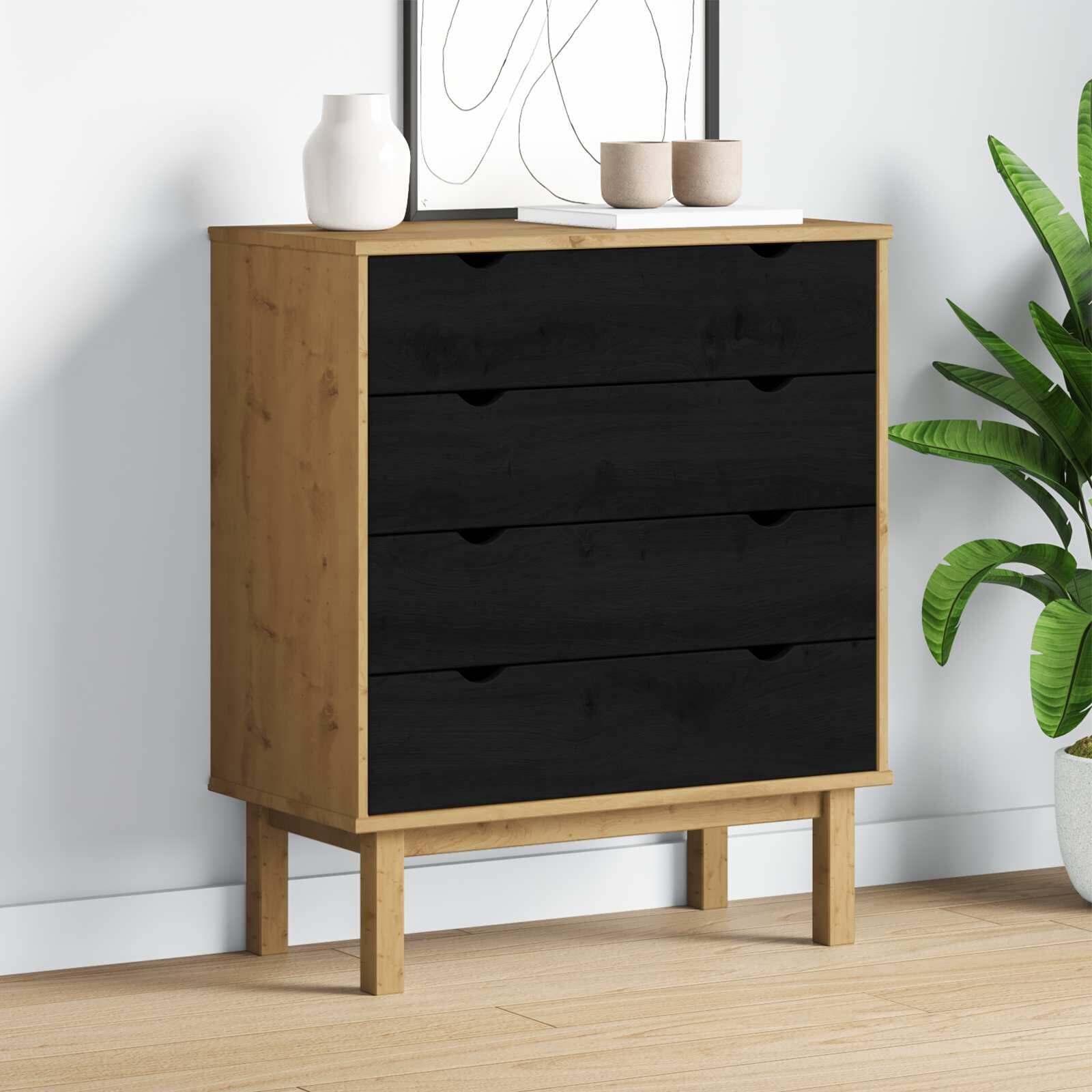 vidaXL Плика OTTA Черно 765 x 395 x 90 см Масивна борова дървесина