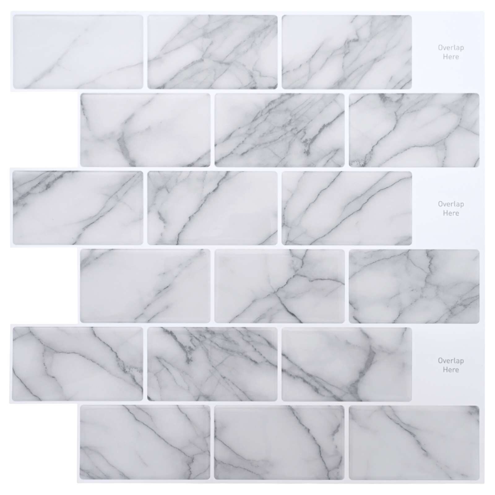 vidaXL Плочка метро 50 бр. Бял мрамор 30 x 30 cm Полиуретан и PET