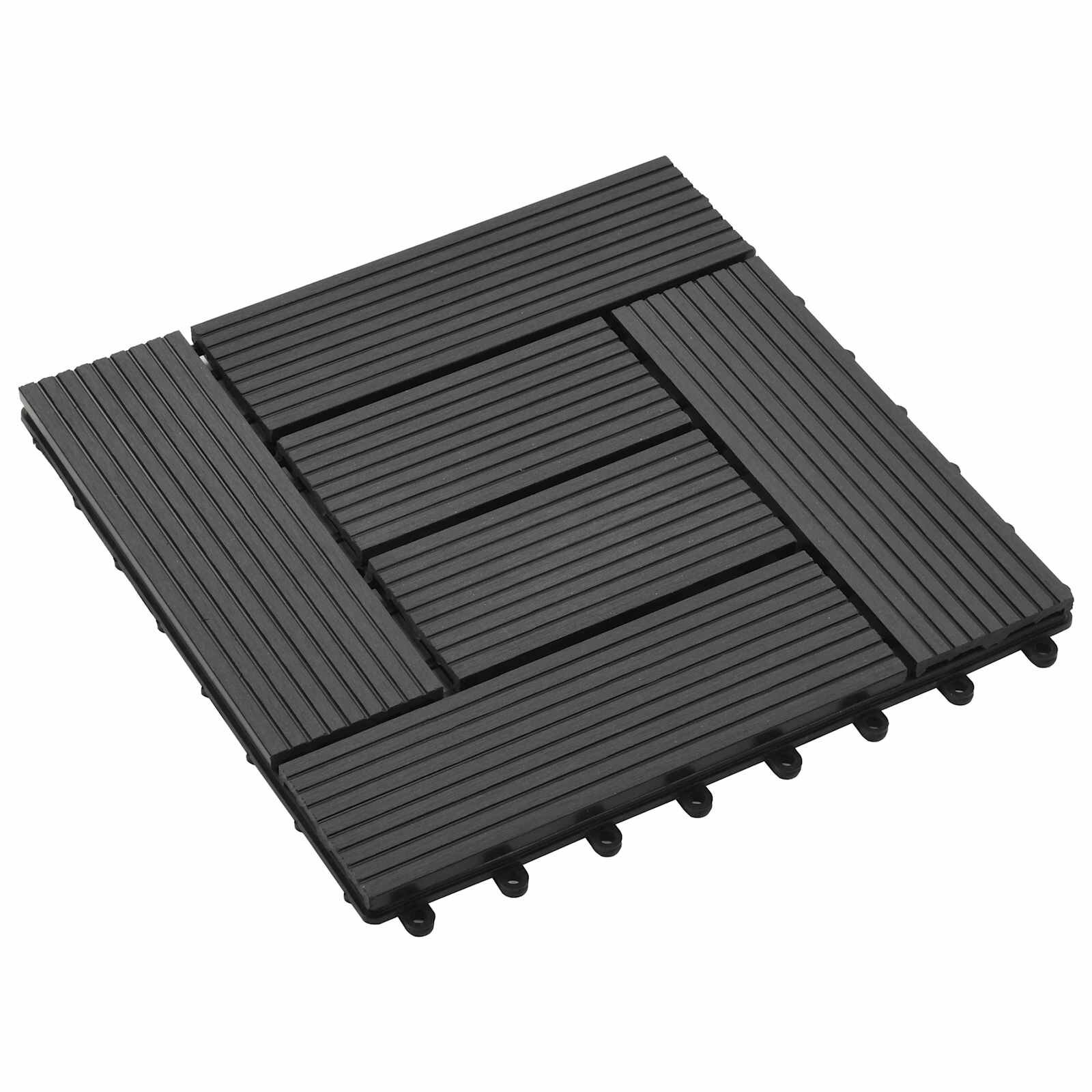 vidaXL Плочка за decking 11 бр. Черно 30 x 30 cm WPC