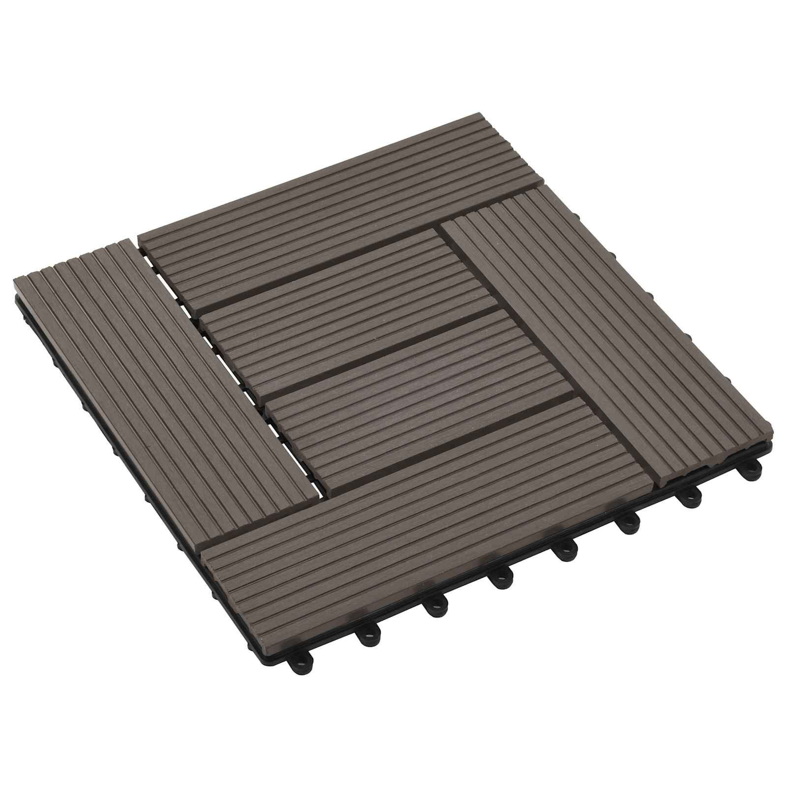vidaXL Плочка за decking 11 бр. Тъмен кафяв 30 x 30 cm WPC