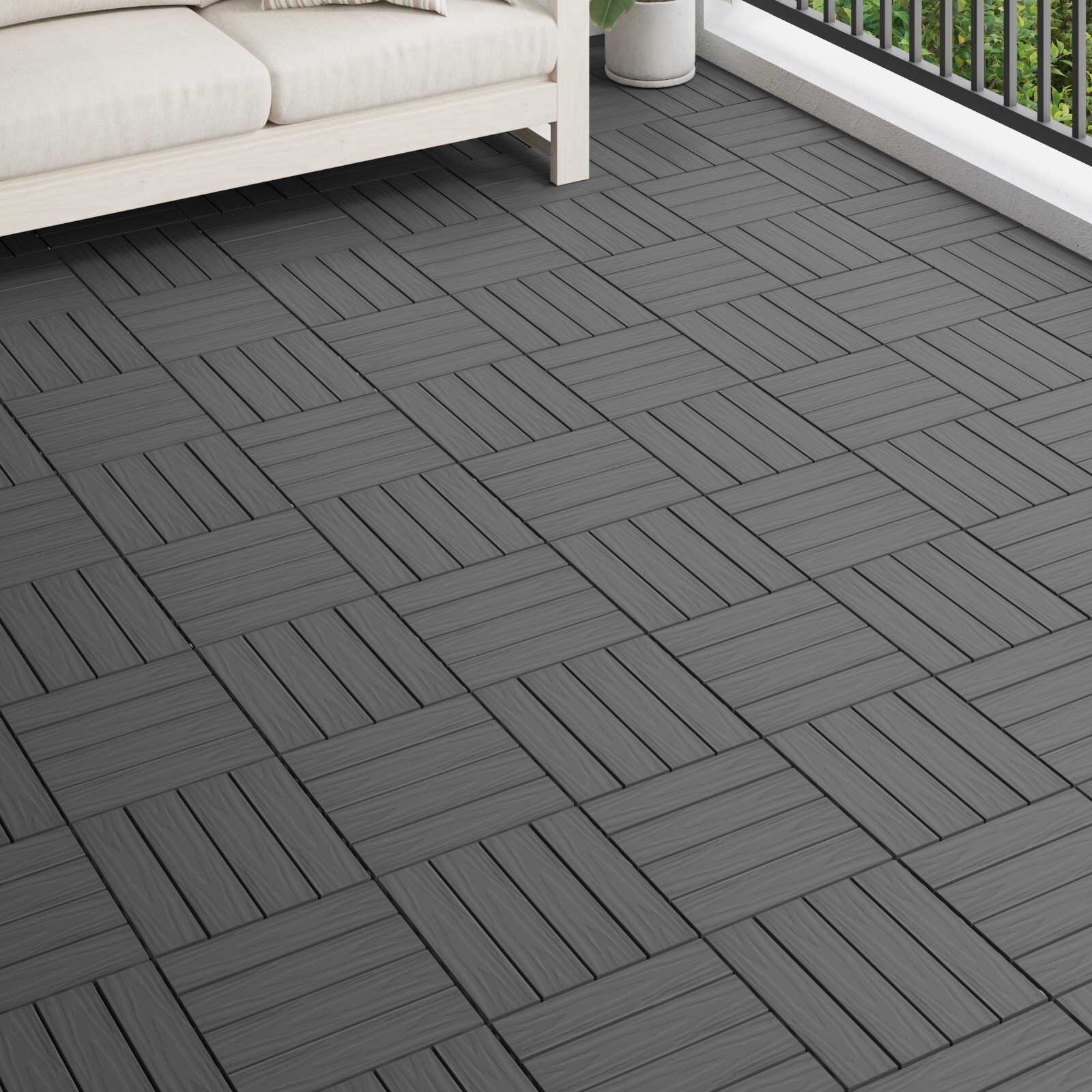 vidaXL Плочка за decking 3D дизайн 11 бр. Черно 30 x 30 cm WPC