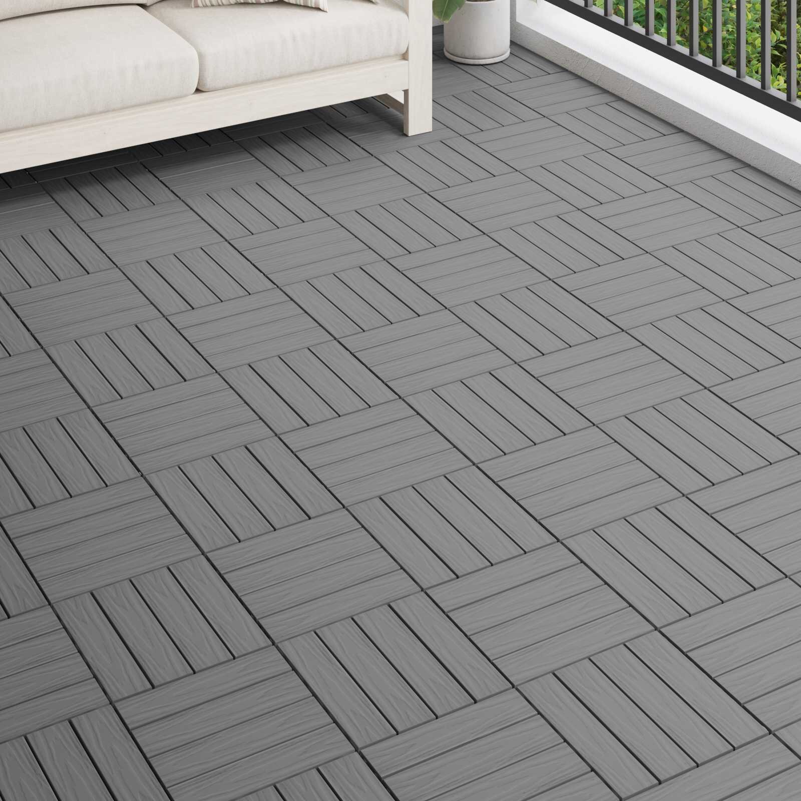vidaXL Плочка за decking 3D дизайн 11 бр. Сиво 30 x 30 cm WPC