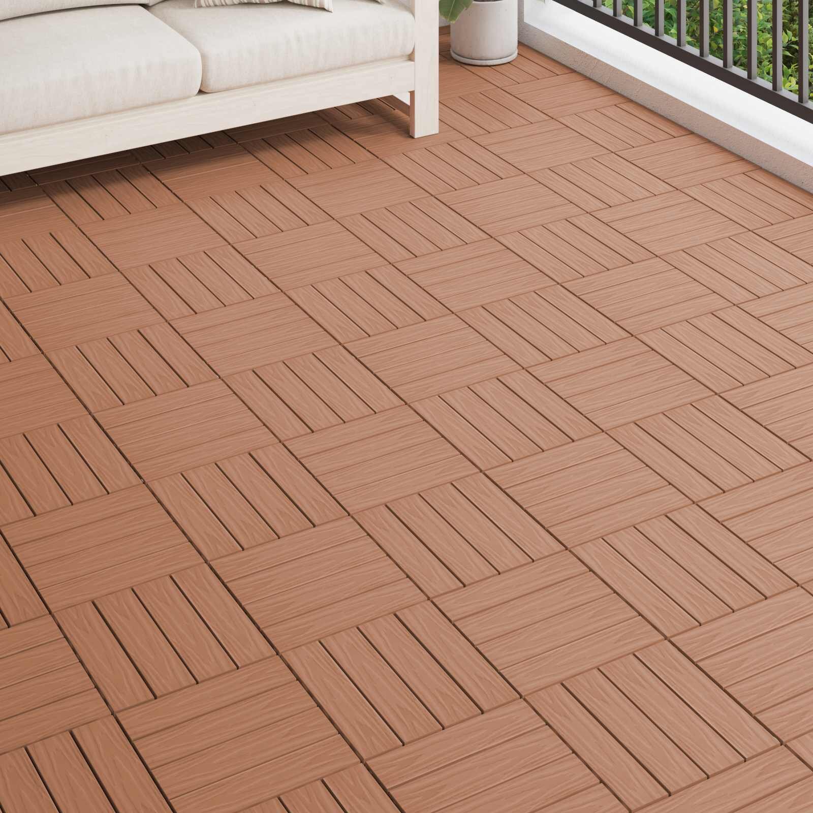 vidaXL Плочка за decking 3D дизайн 11 бр. Светло кафяво 30 x 30 cm WPC
