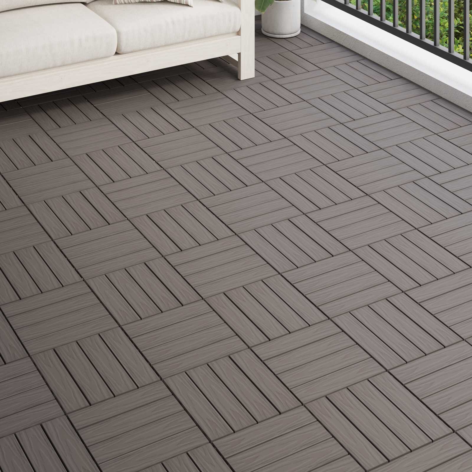vidaXL Плочка за decking 3D дизайн 11 бр. Тъмен кафяв 30 x 30 cm WPC