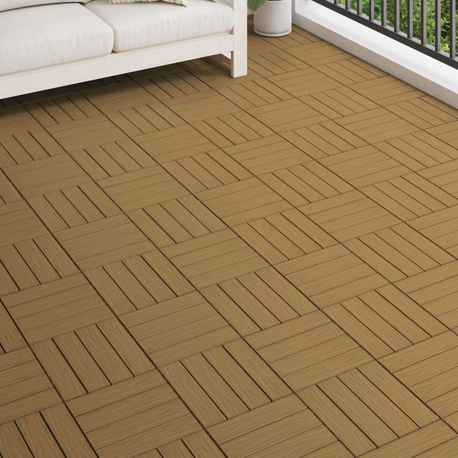 vidaXL Плочка за decking 3D дизайн 11 бр. Тик 30 x 30 cm WPC