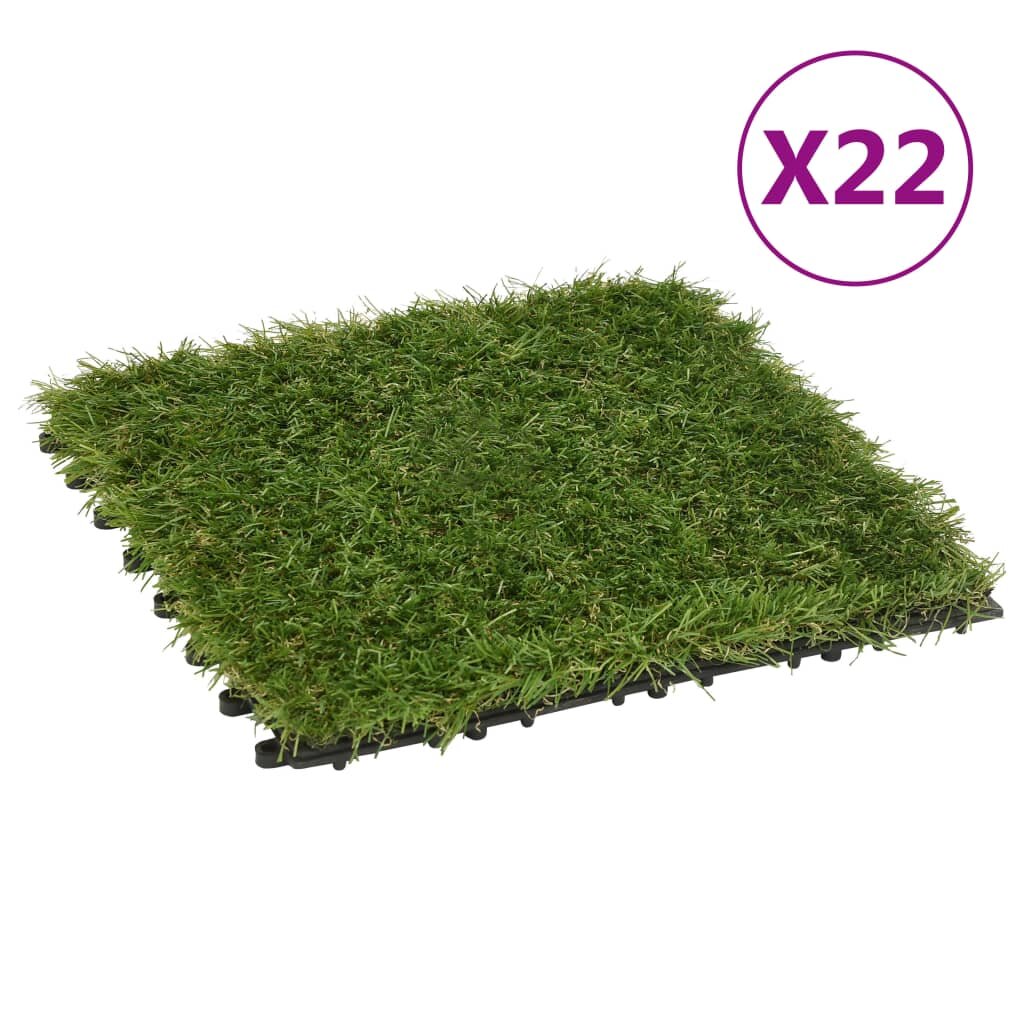 vidaXL Плочки изкуствена трева 22 бр зелени 30x30 см