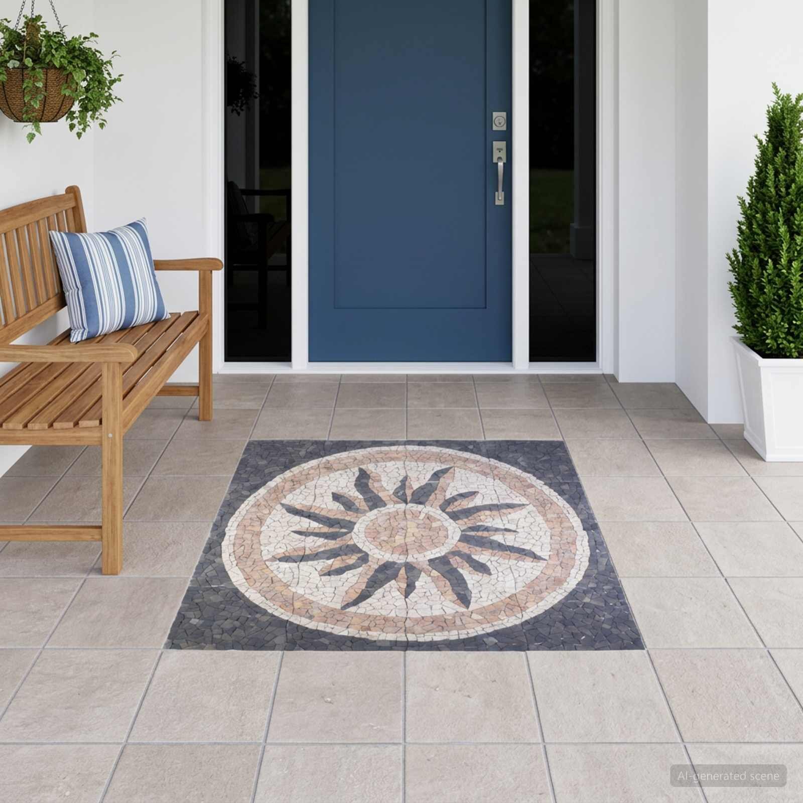 vidaXL Плочки Мозаика Слънчев Мотив Многоцветен 120 x 120 cm Мрамор