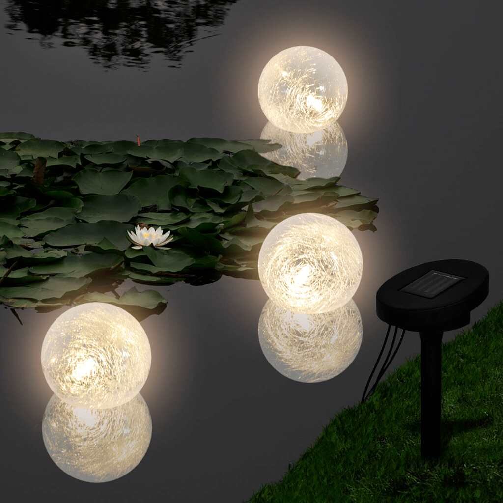 vidaXL Плуващи соларни LED лампи – сфери за басейн – 3 бр.