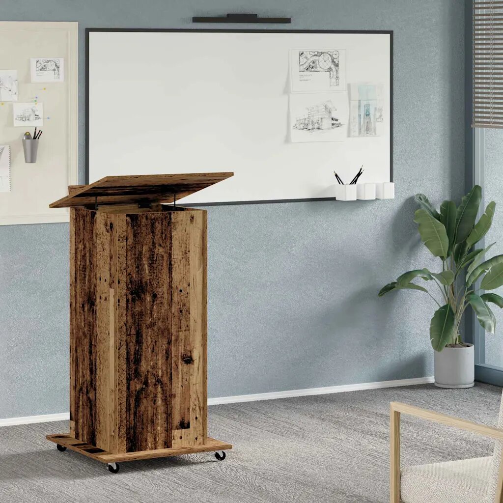 vidaXL Подиум Старо дърво Инженерна дървесина 55 x 55 x 107 cm