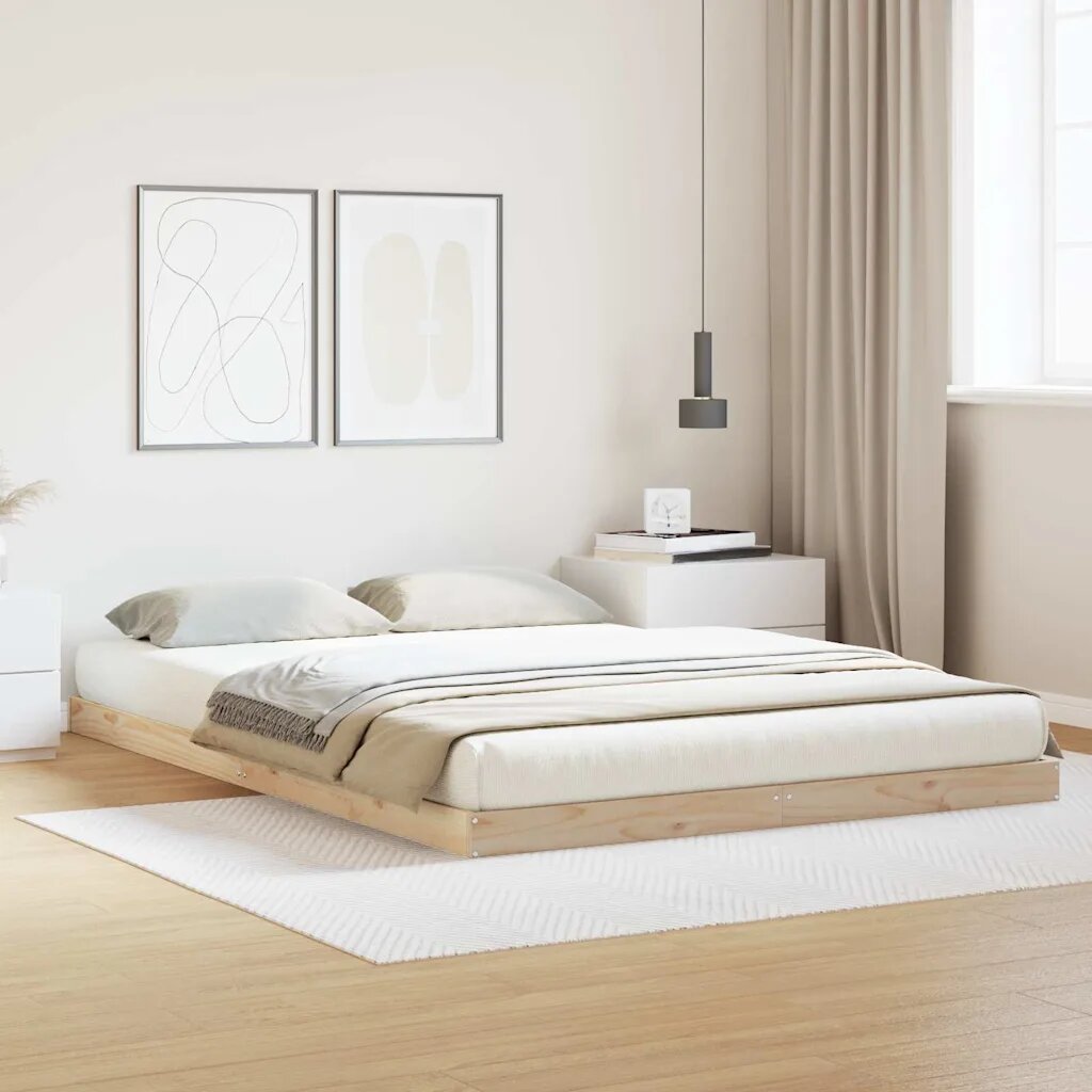 vidaXL Подматрачно легло Естествен 140 x 220 cm Солидно борово дърво