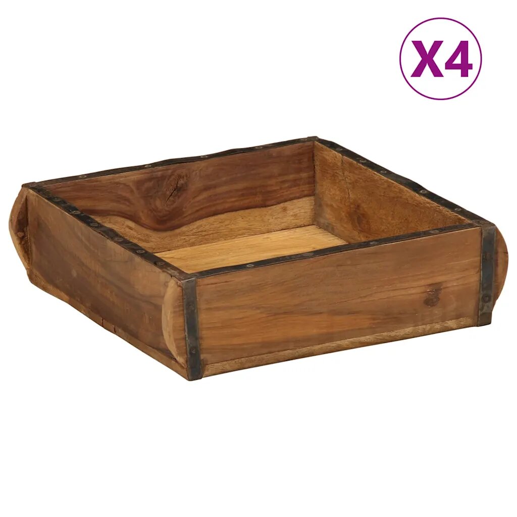 vidaXL Поднос 4 бр. Кафяво 29 x 31 x 10 см Солидно възстановено дърво