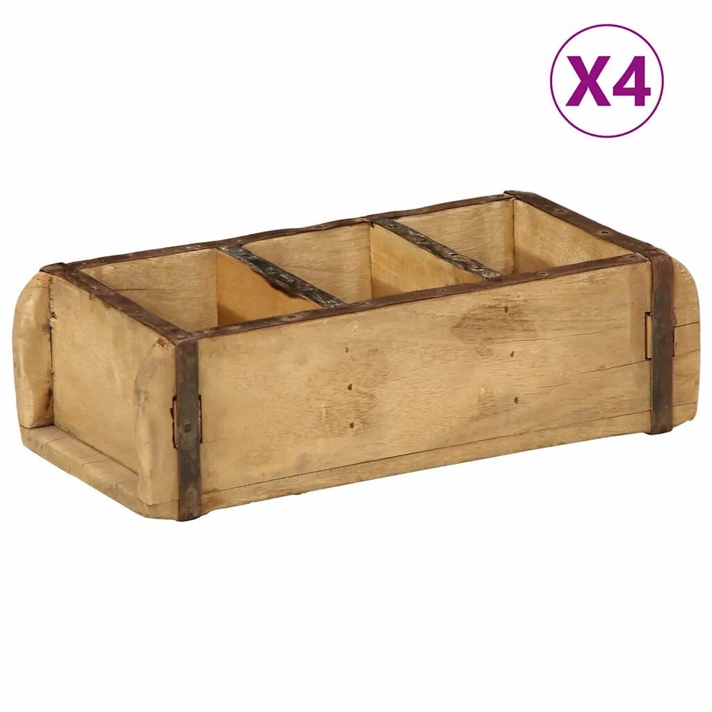 vidaXL Поднос 4 бр. Кафяво 30 x 14 x 9 см Солидно възстановено дърво