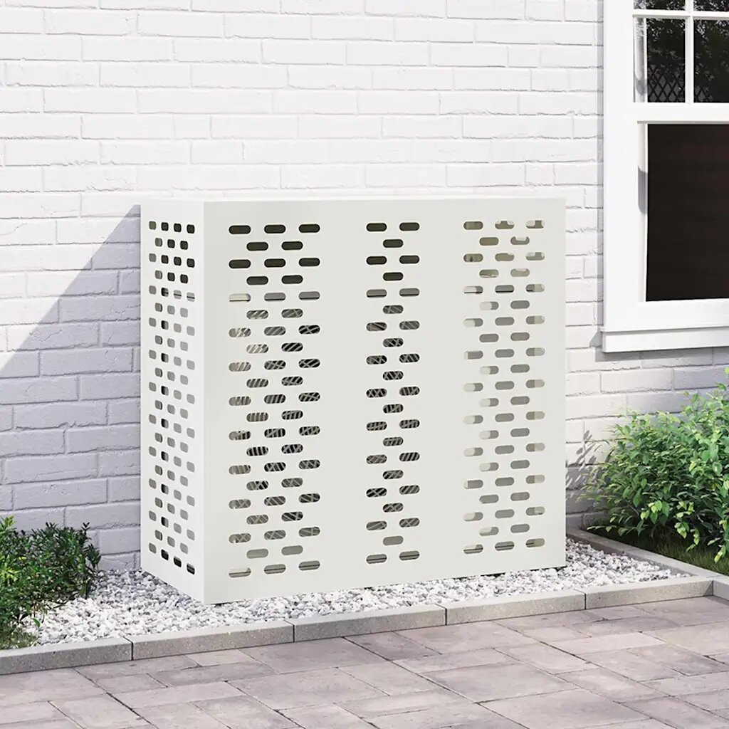 vidaXL Покритие за климатик Бяло 110 x 50 x 105 см Поцинкована стомана