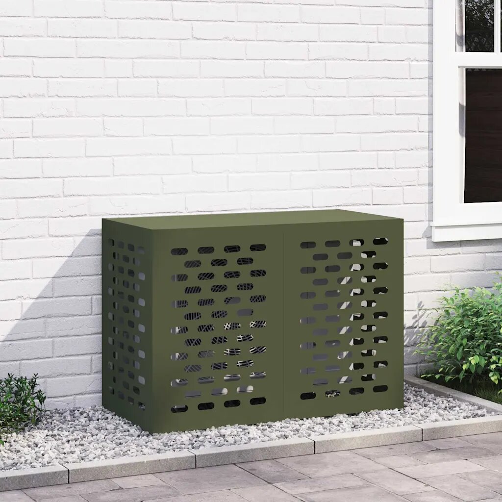 vidaXL Покритие за климатик Маслиненозелено 100 x 50 x 70 cm Стомана