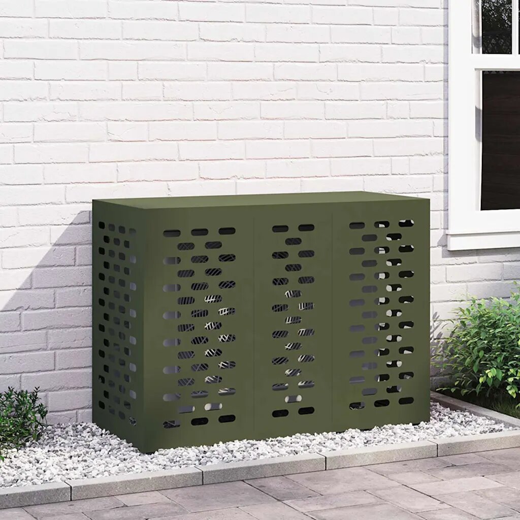vidaXL Покритие за климатик Маслиненозелено 110 x 50 x 80 cm Стомана
