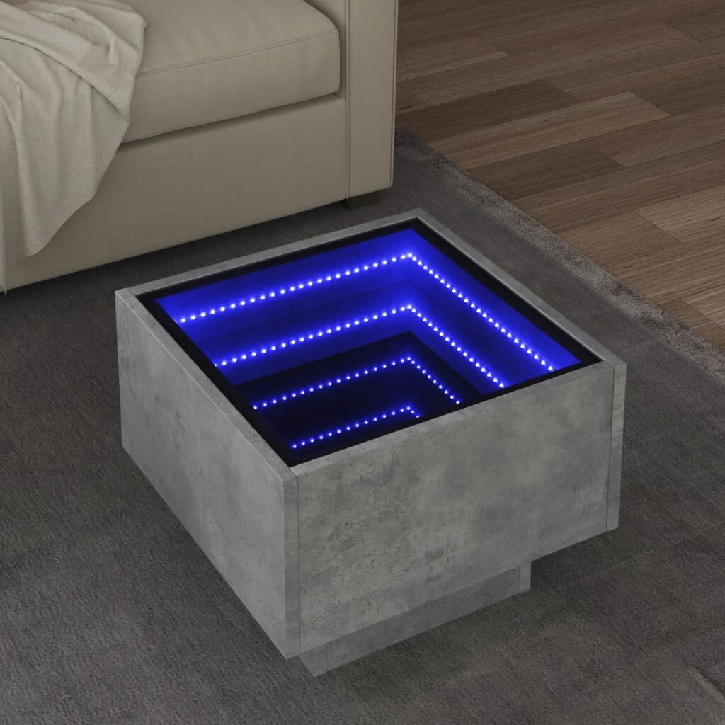 vidaXL Помощна маса с LED бетонно сива 40x40x30 см инженерно дърво