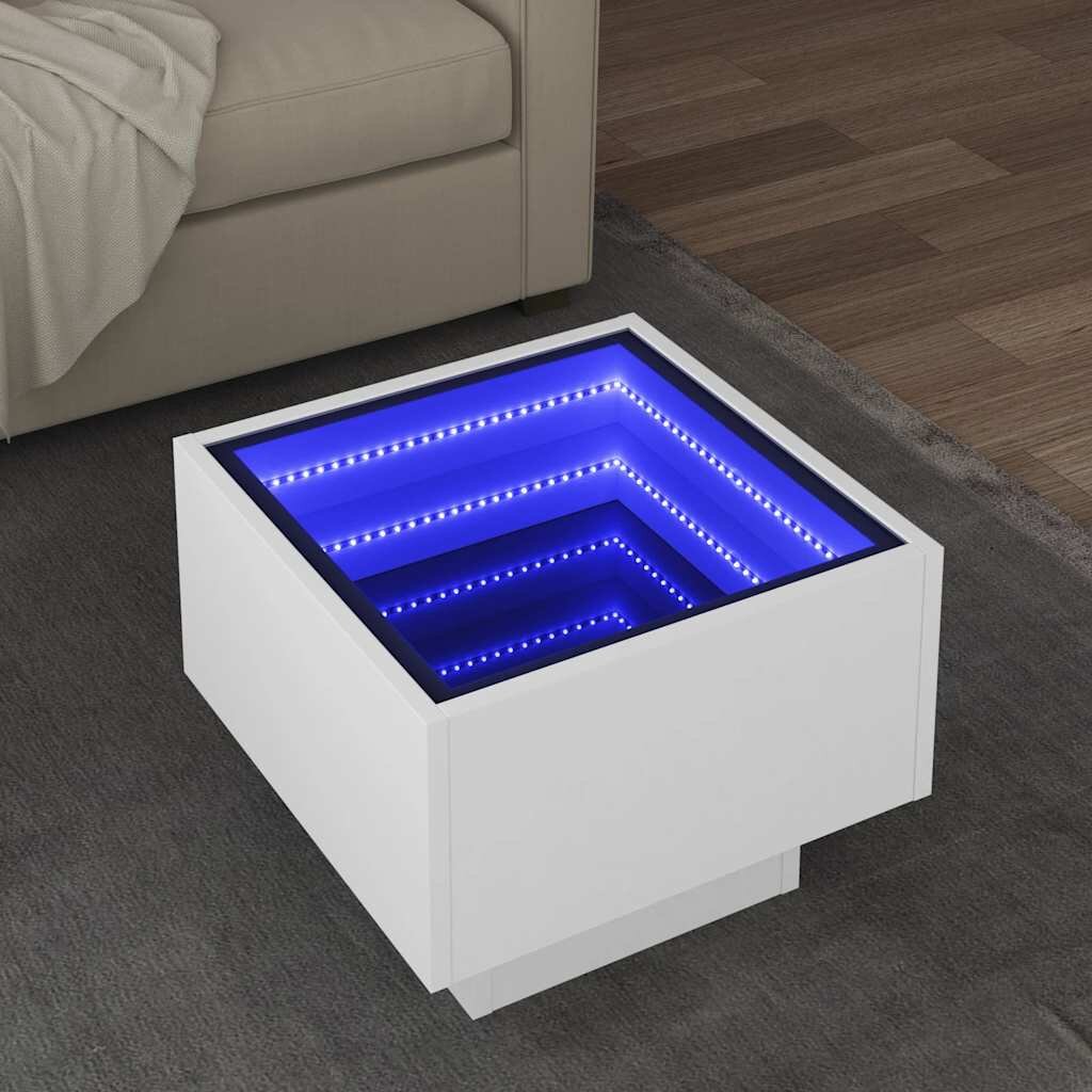 vidaXL Помощна маса с LED бяла 40x40x30 см инженерно дърво