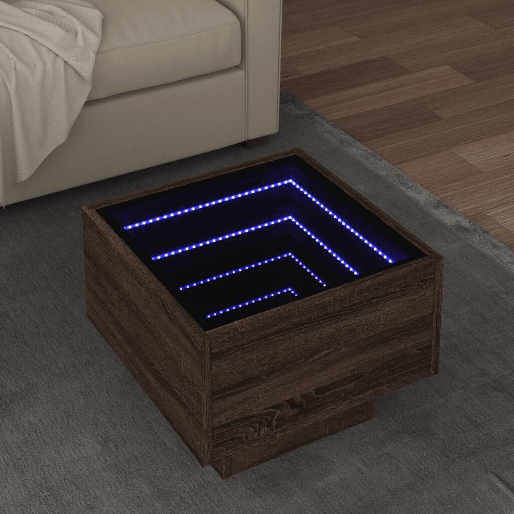 vidaXL Помощна маса с LED кафяв дъб 40x40x30 см инженерно дърво