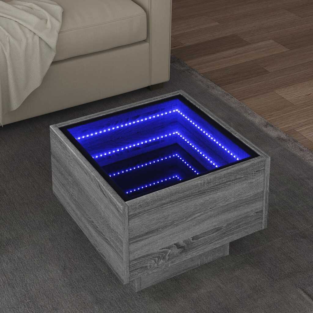 vidaXL Помощна маса с LED сив сонома 40x40x30 см инженерно дърво