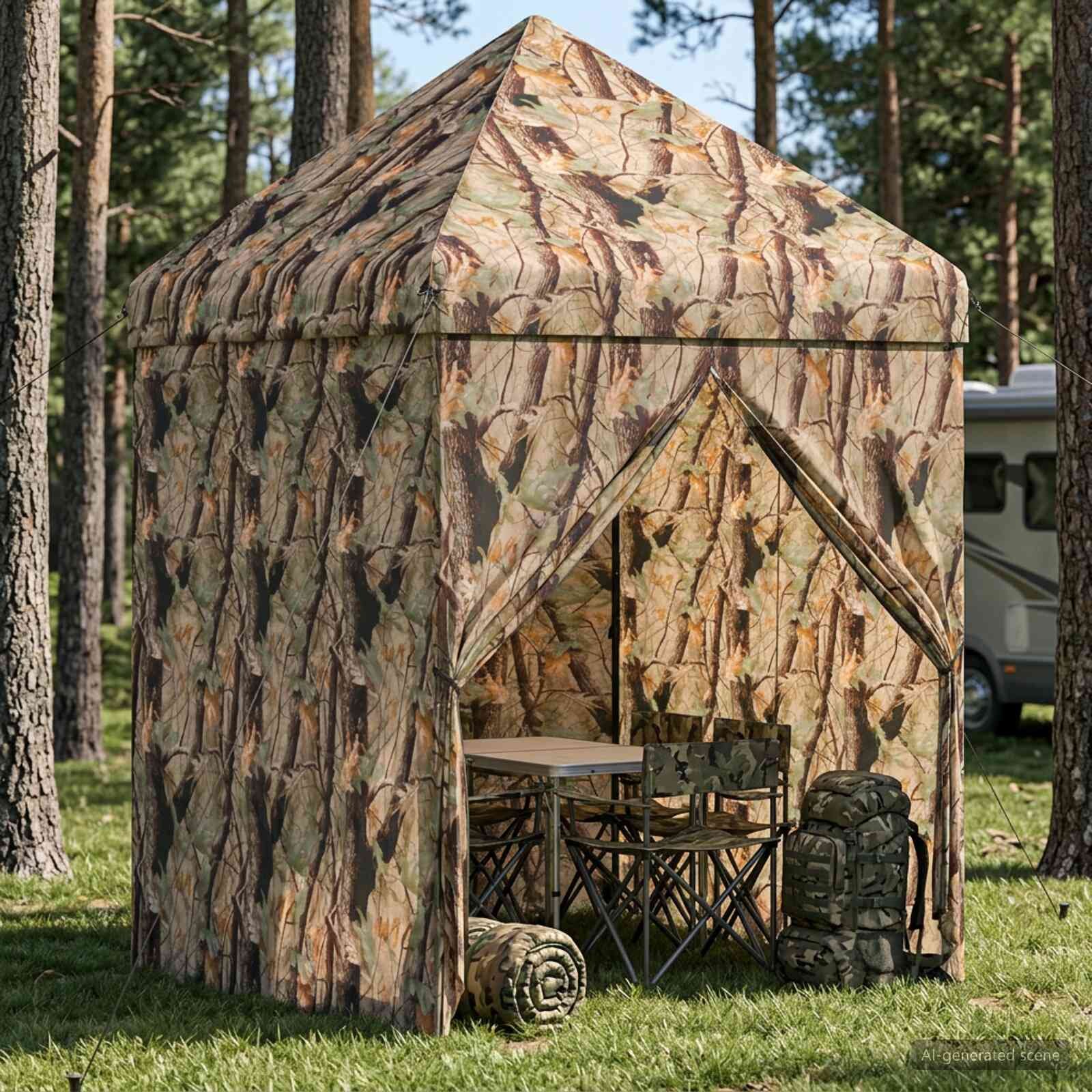 vidaXL Поп-ъп Тент с 4 Стени 3 x 3 m Лесен камуфлаж