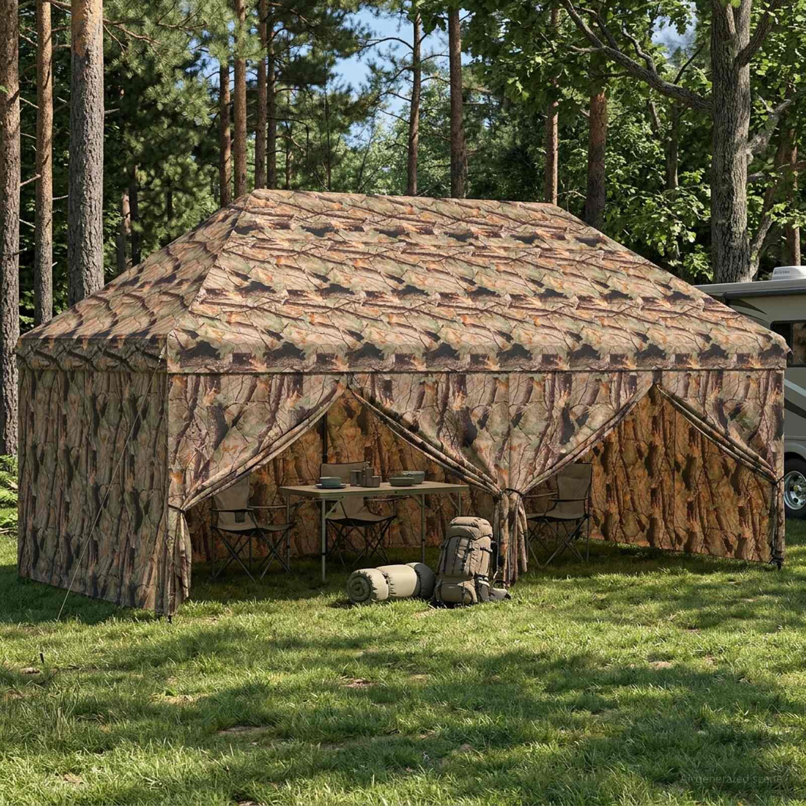vidaXL Поп-ъп Тент с 4 Стени 3 x 6 m Лесен камуфлаж