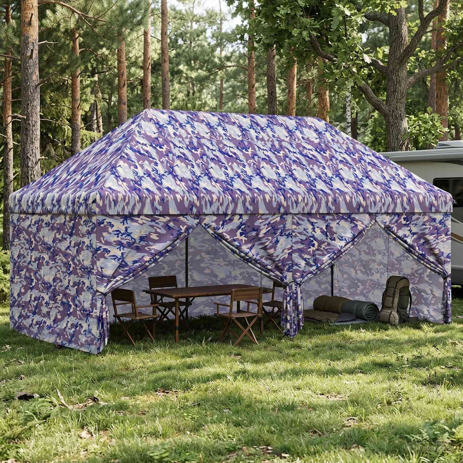 vidaXL Поп-ъп Тент с 4 Стени 3 x 6 m Син камуфлаж