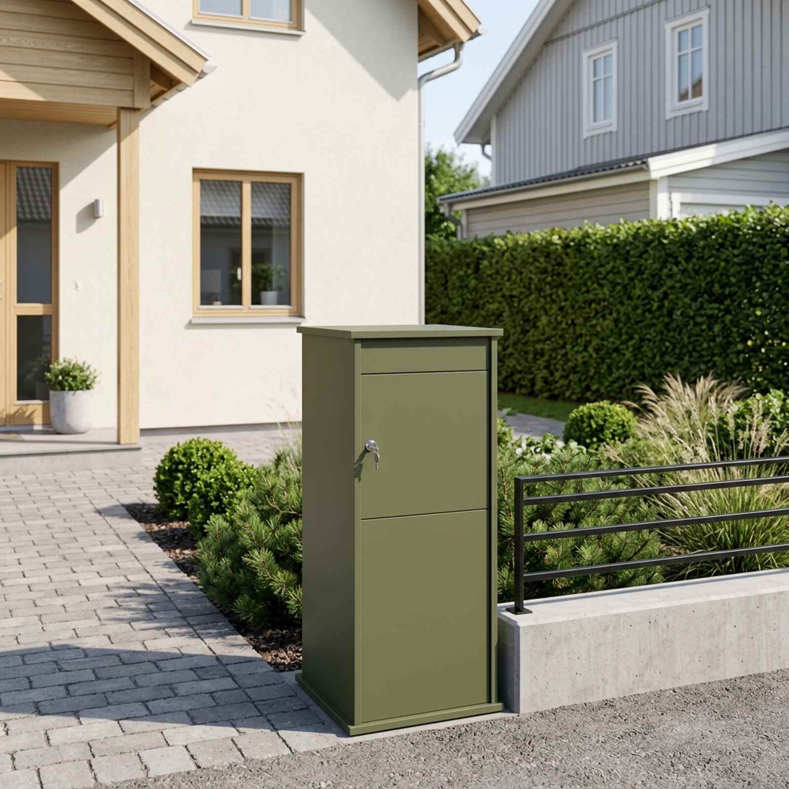 vidaXL Пощенска кутия Маслиненозелено 50 x 52 x 100 cm Стомана