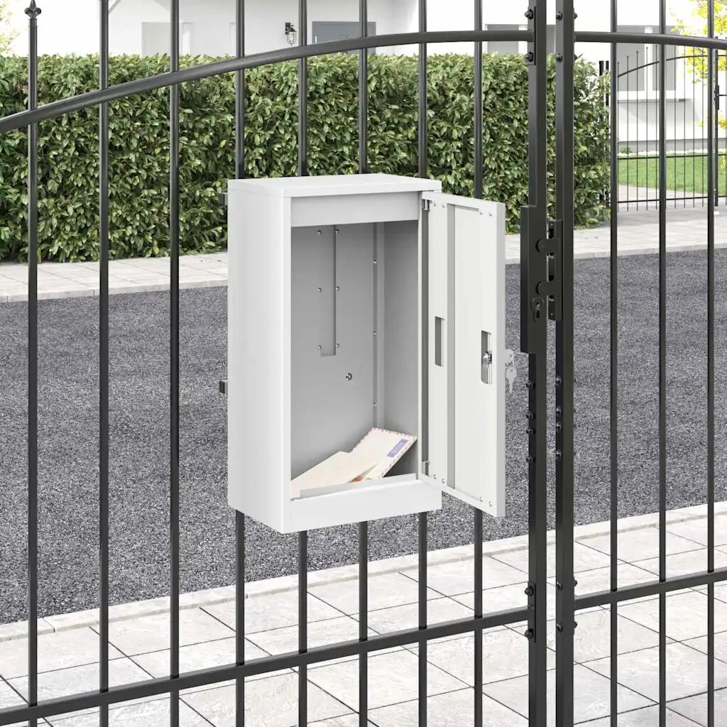 vidaXL Пощенска кутия със съхранение Бяло 30 x 20 x 55 см Стомана