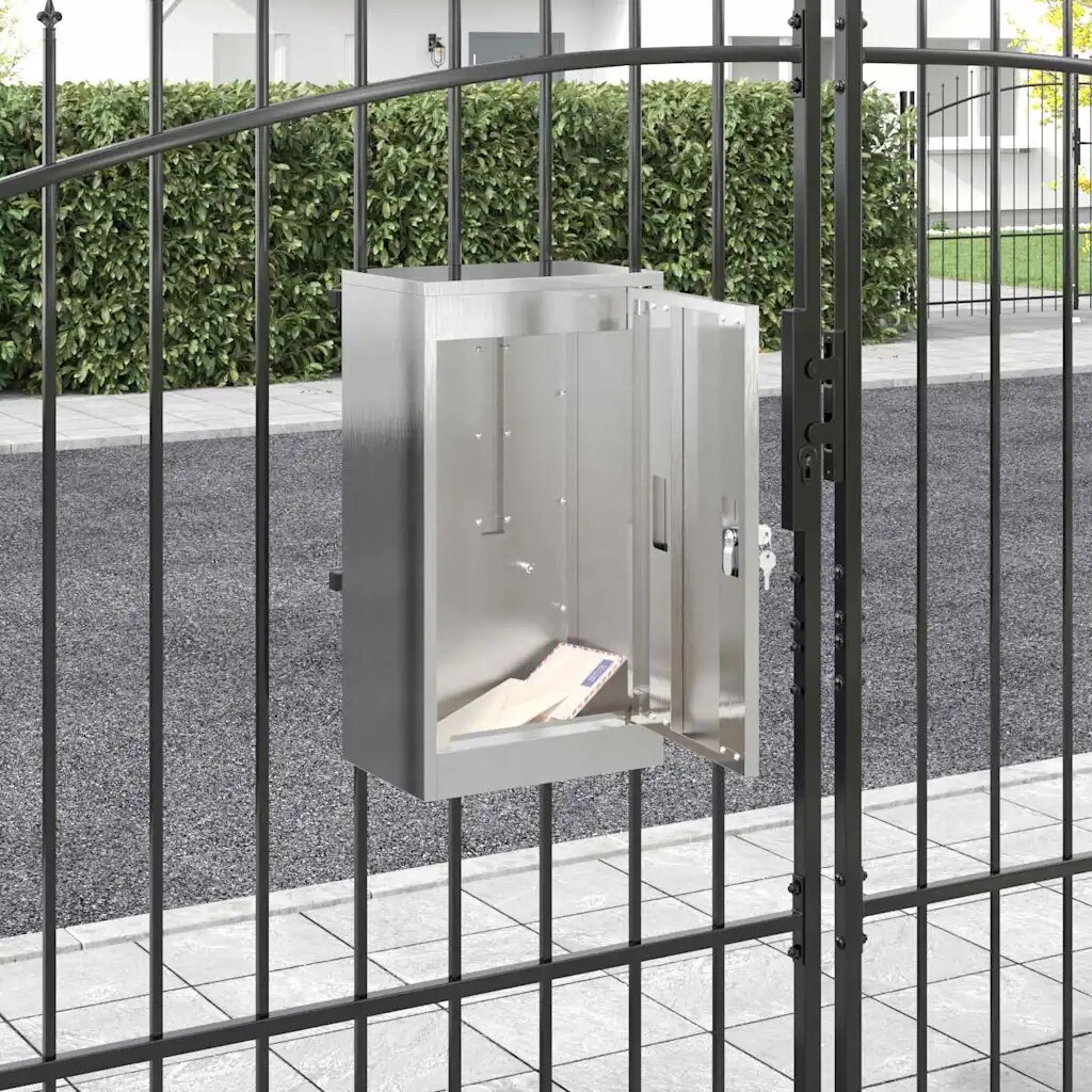 vidaXL Пощенска кутия Сребрист 30 x 20 x 55 см Неръждаема стомана