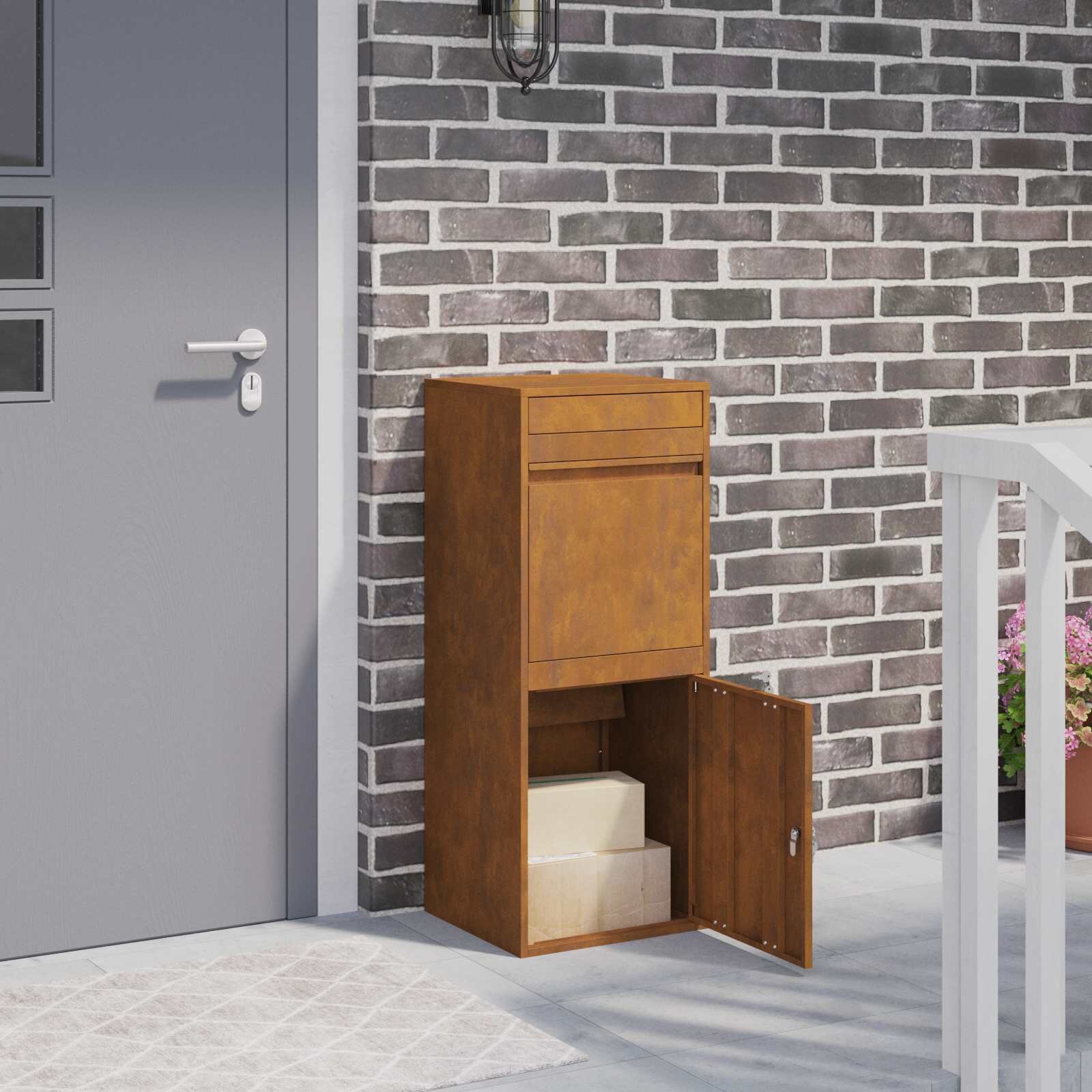 vidaXL Пощенска кутия за пратки с врата Ръждясало 41 x 38 x 103 см