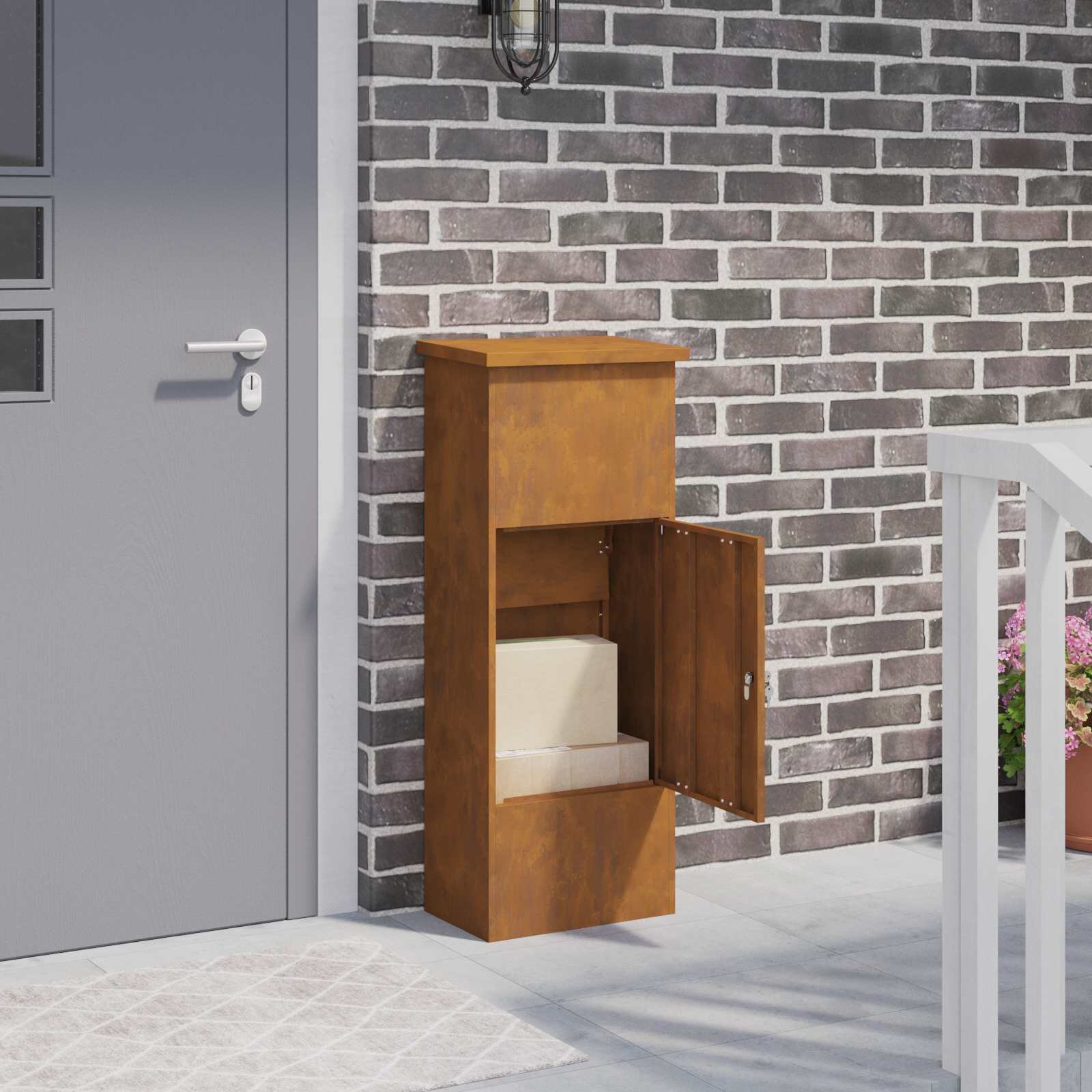 vidaXL Пощенска кутия за пратки с врата Ръждясало 445 x 29 x 1105 см