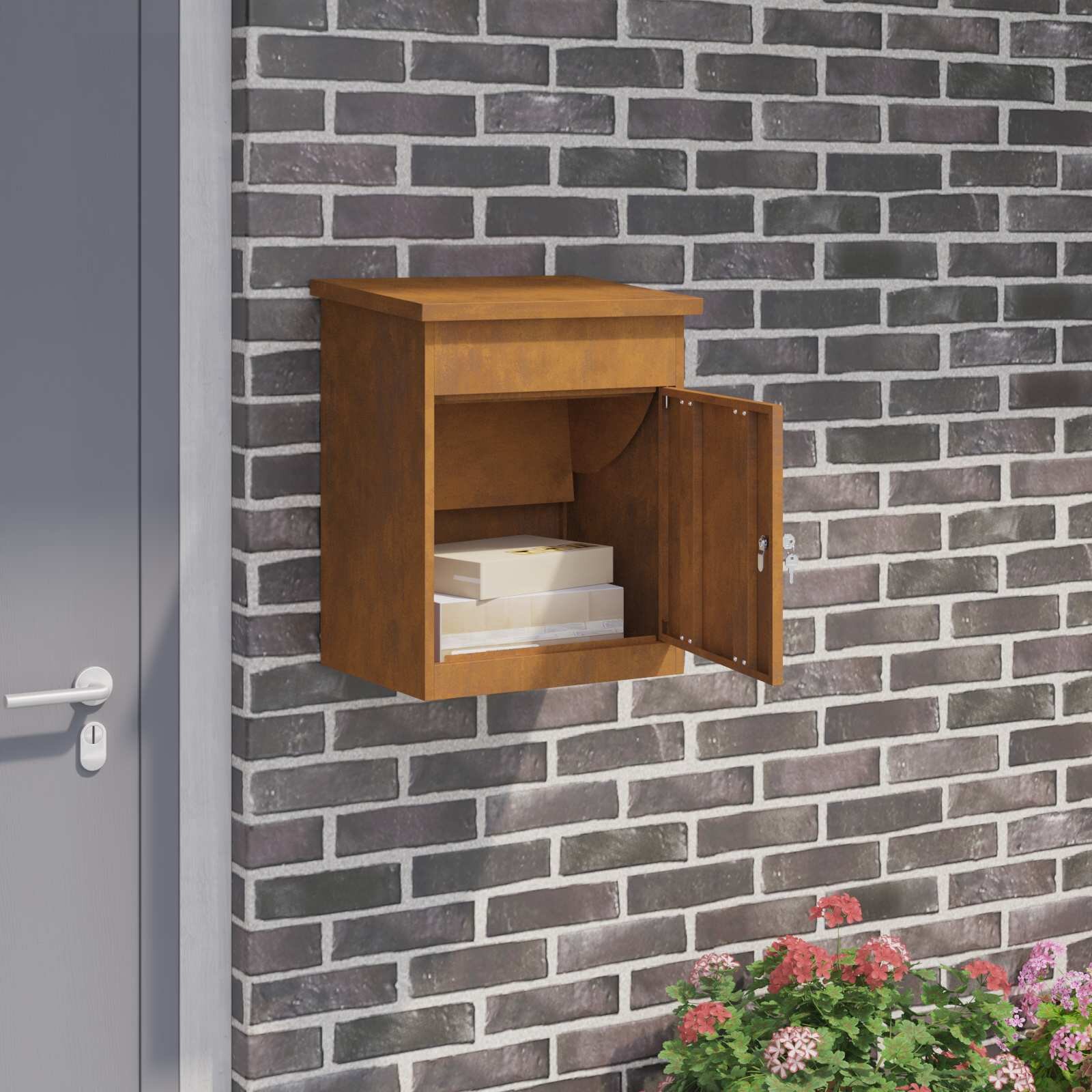 vidaXL Пощенска кутия за пратки с врата Ръждясало 475 x 38 x 59 см