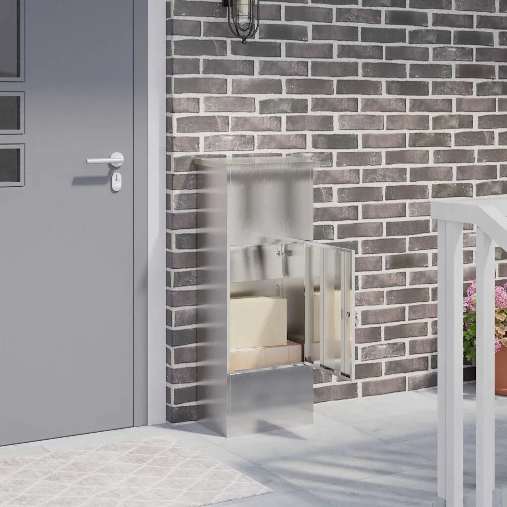 vidaXL Пощенска кутия за пратки с врата Сребрист 445 x 29 x 1105 см