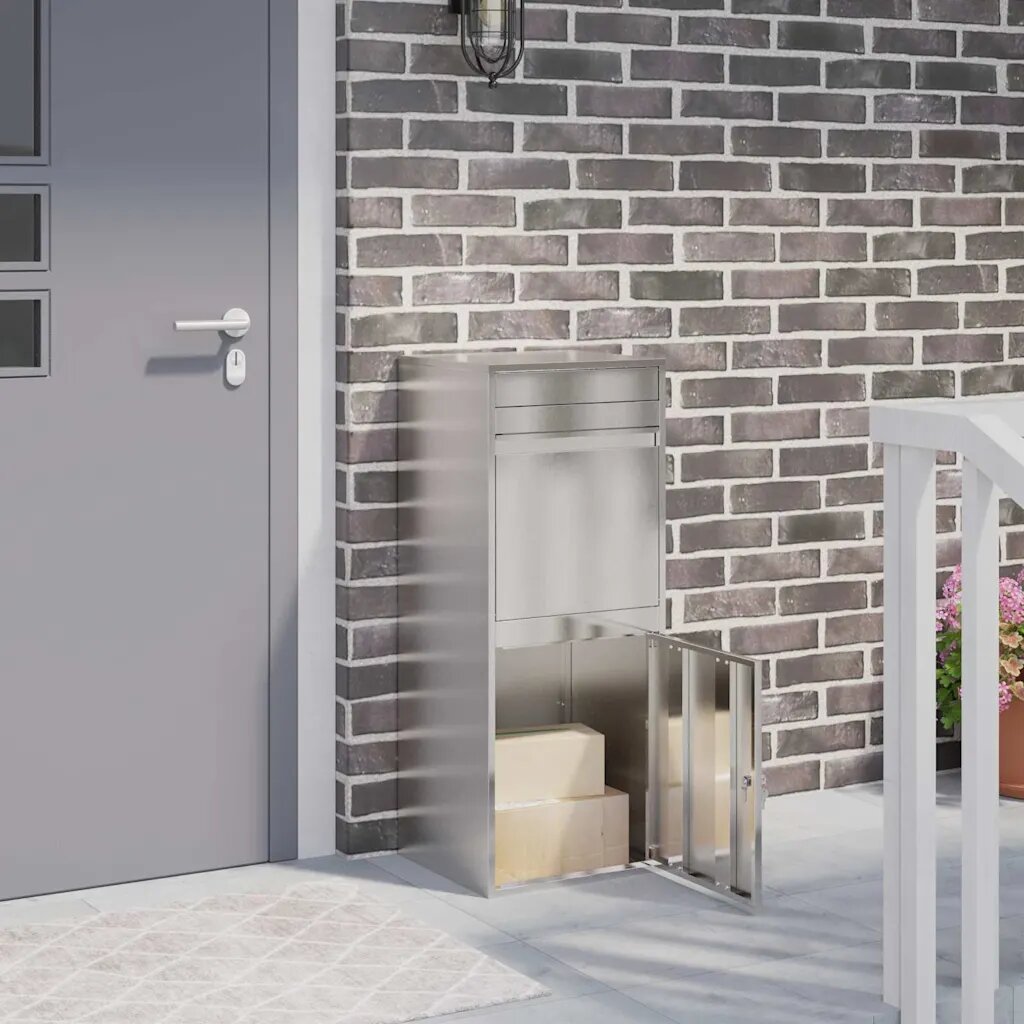 vidaXL Пощенска кутия за пратки с врата Сребристо 41 x 38 x 103 см