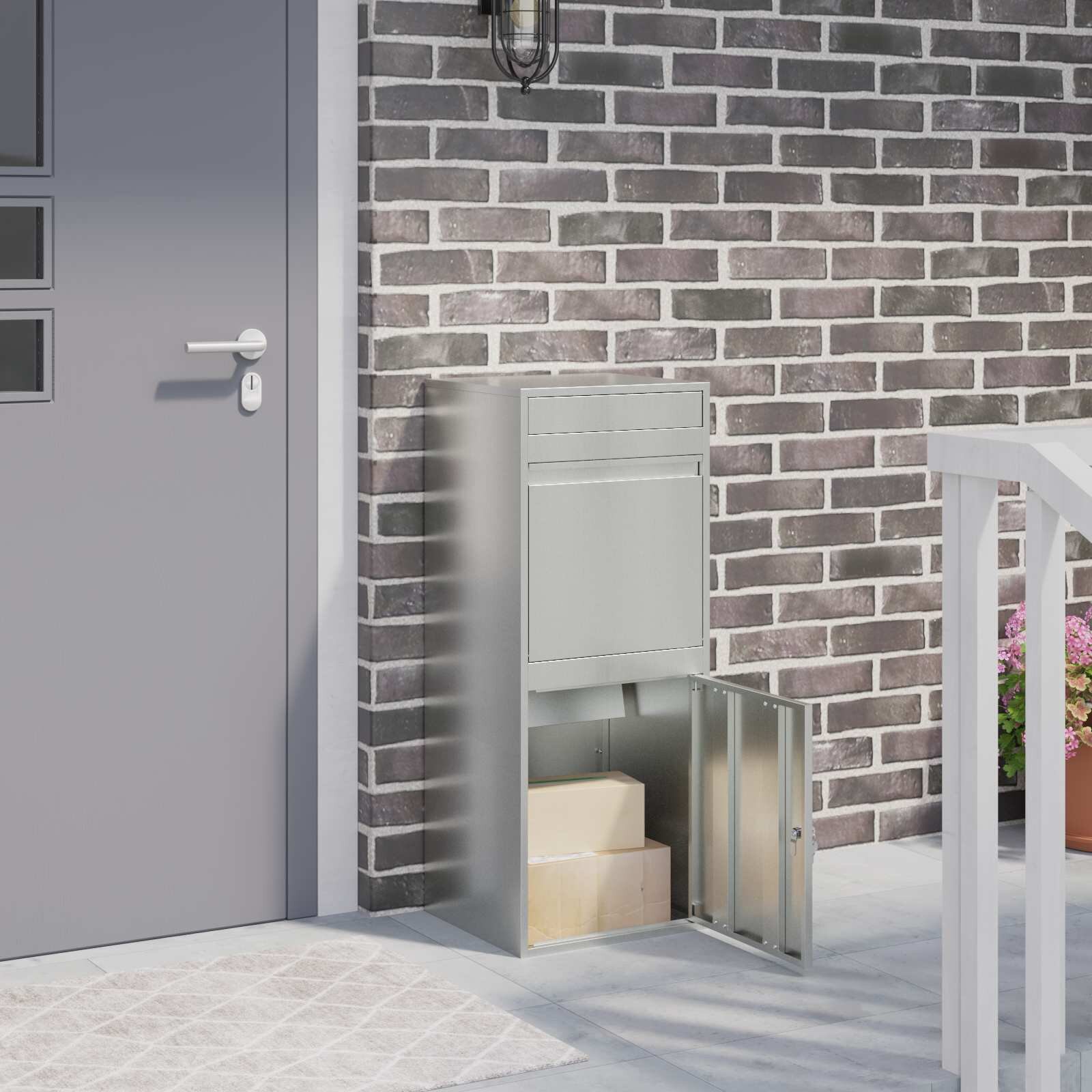 vidaXL Пощенска кутия за пратки с врата Сребристо 41 x 38 x 103 см