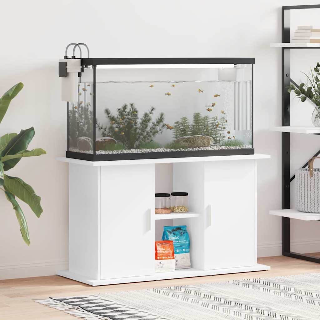 vidaXL Поставка за аквариум бяла 101x41x58 см инженерно дърво