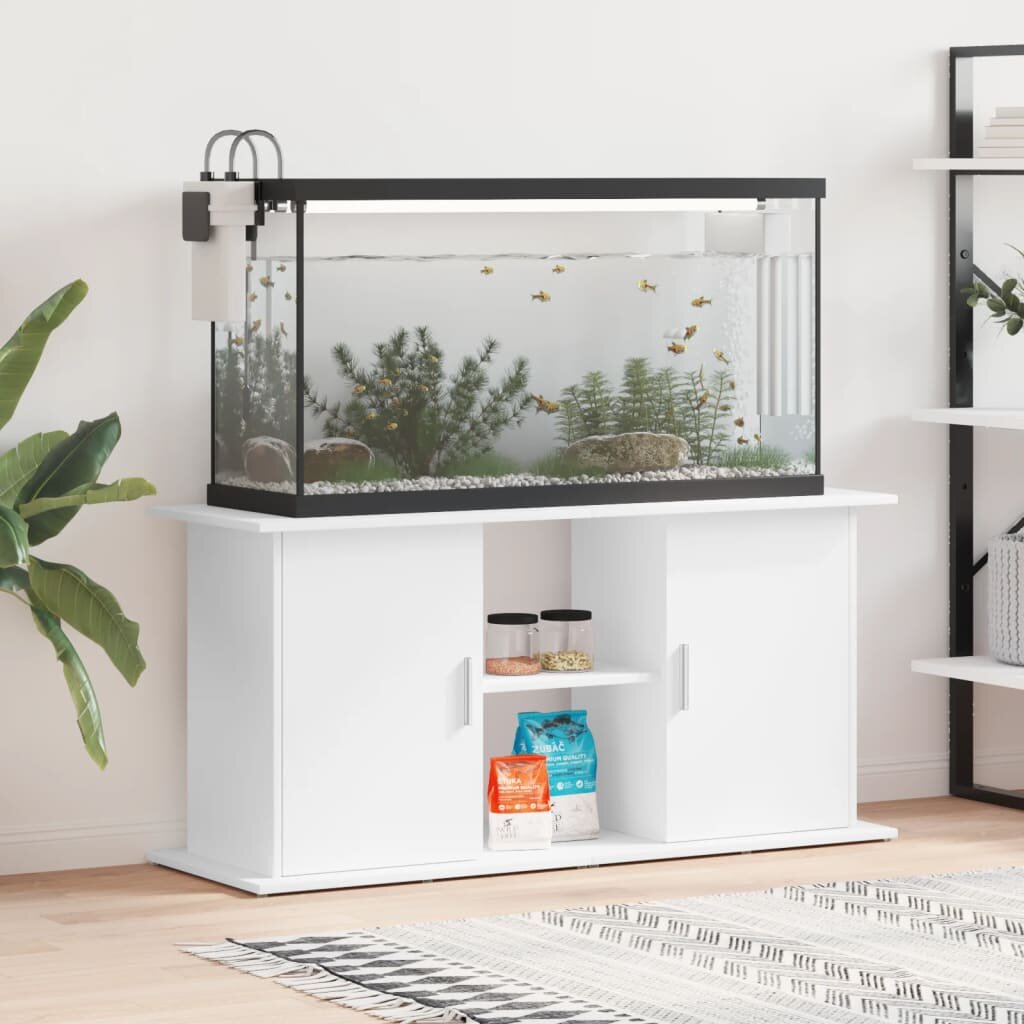 vidaXL Поставка за аквариум бяла 121x41x58 см инженерно дърво