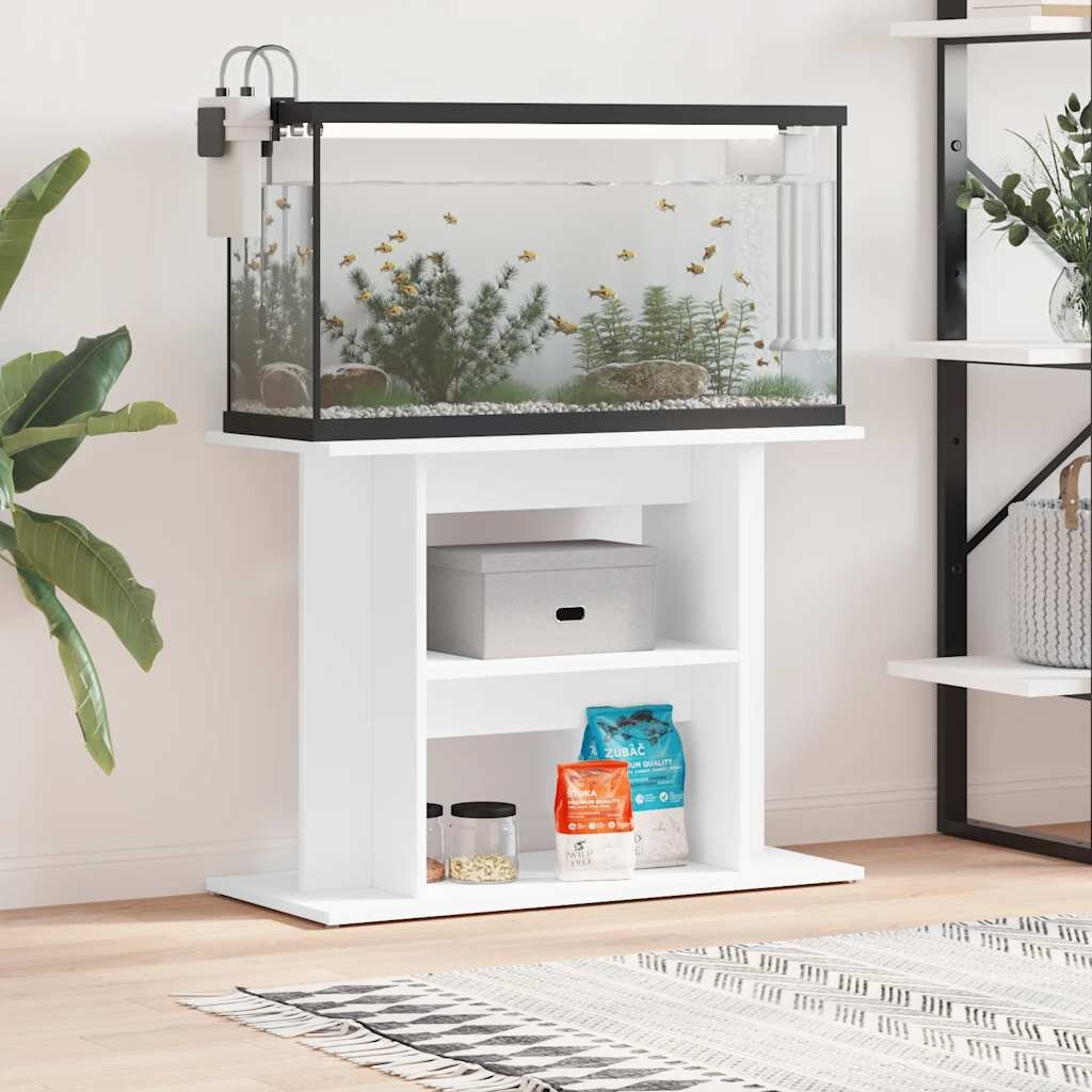 vidaXL Поставка за аквариум бяла 80x35x60 см инженерно дърво