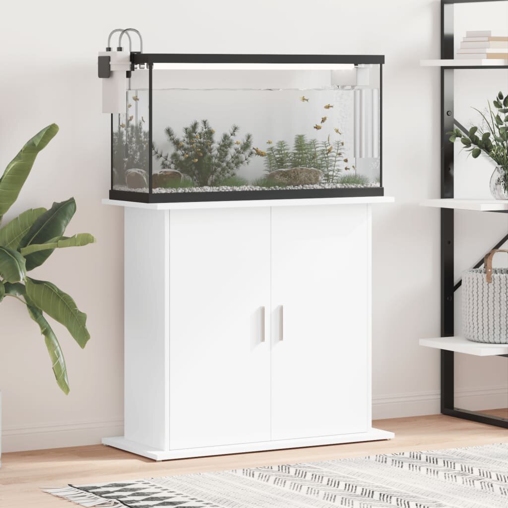 vidaXL Поставка за аквариум бяла 81x36x73 см инженерно дърво