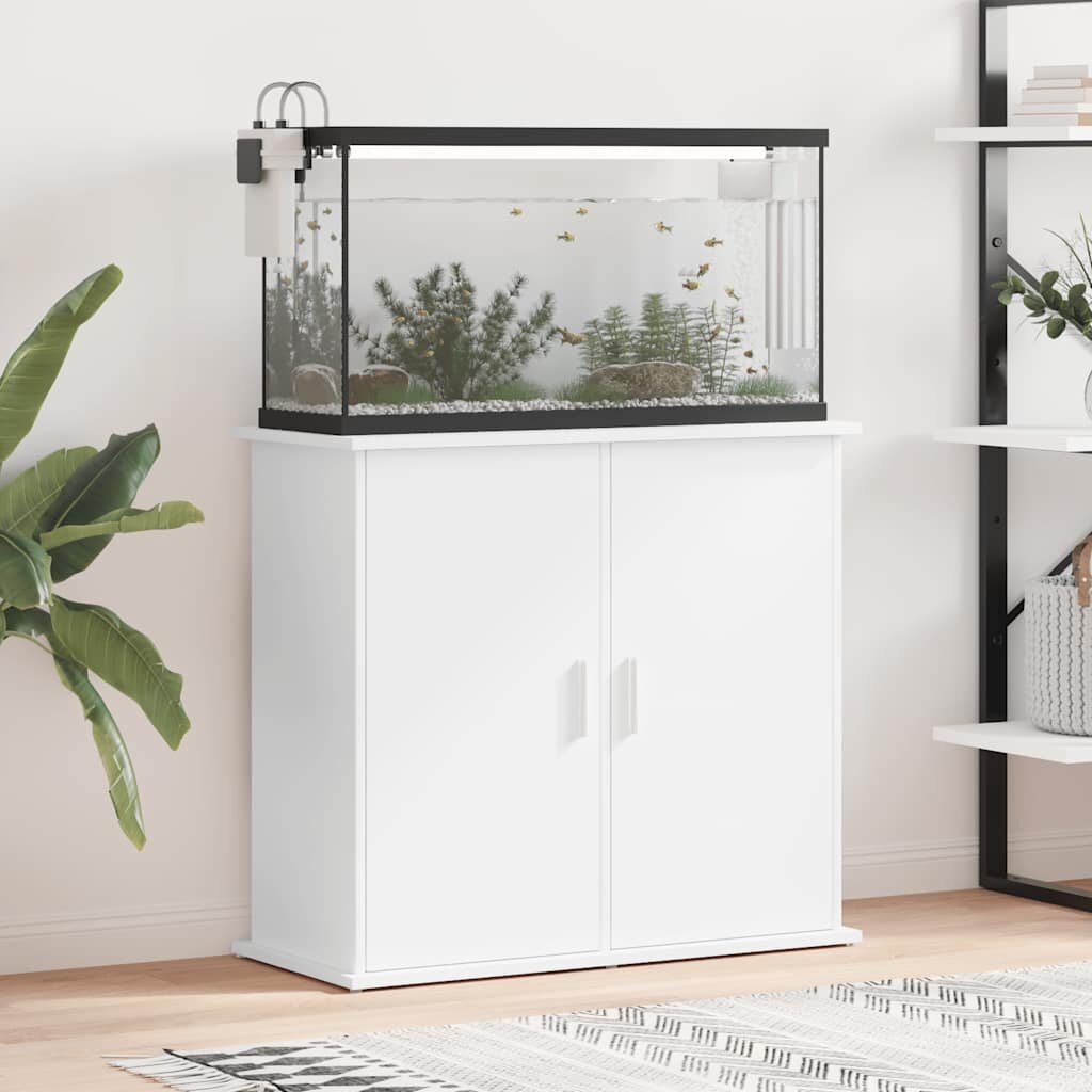vidaXL Поставка за аквариум бяла 81x36x73 см инженерно дърво