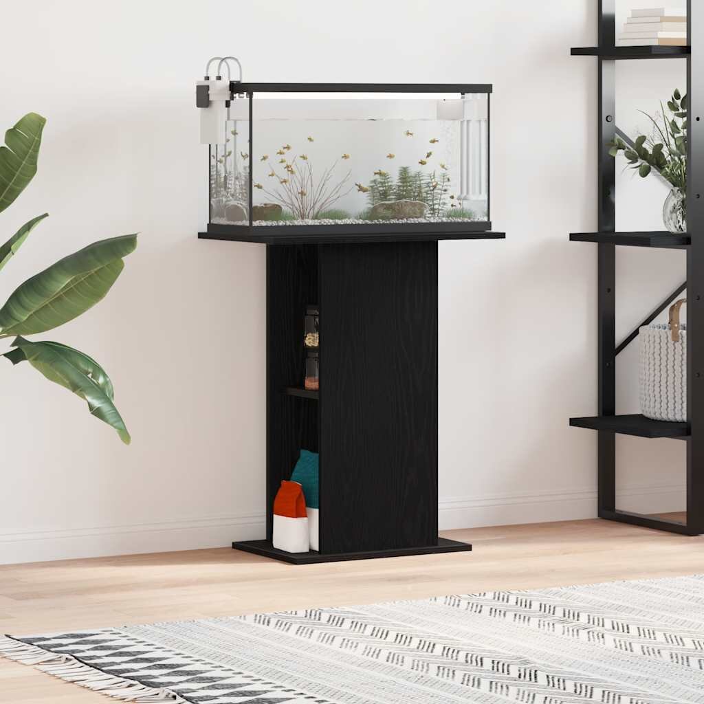 vidaXL Поставка за аквариум черно и дъб 605x36x725см инженерно дърво