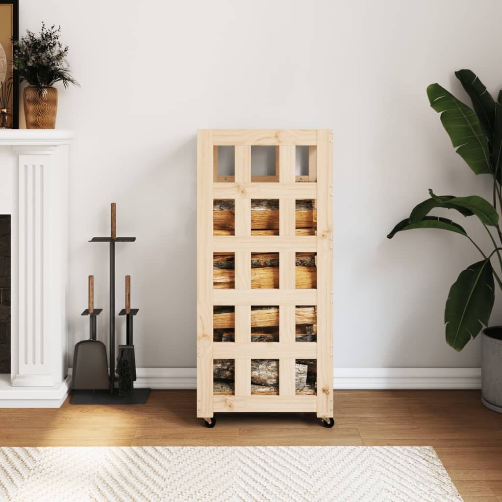 vidaXL Поставка за дърва с колелца 40x49x110 см бор масив