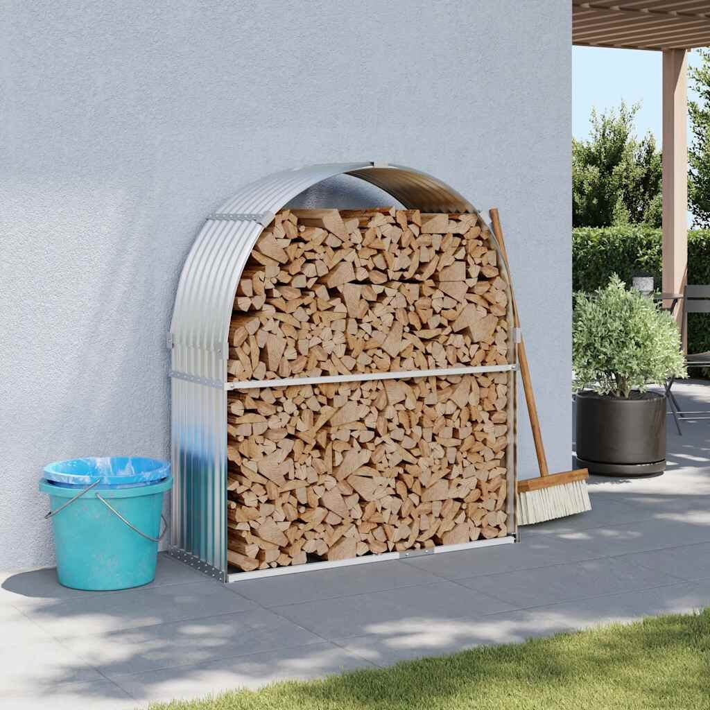 vidaXL Поставка за дърва сребрист 120x45x140 см поцинкована стомана