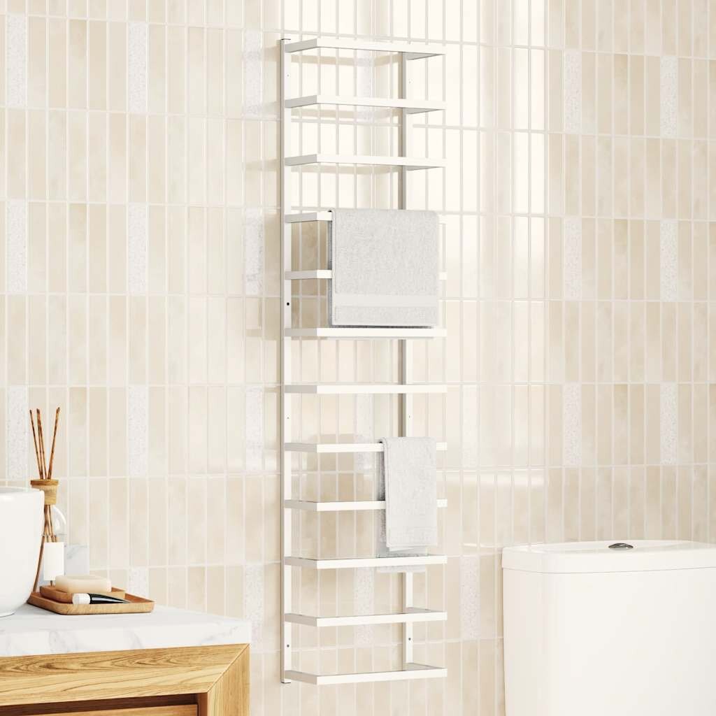 vidaXL Поставка за кърпи бяла 24x12x96 см стомана