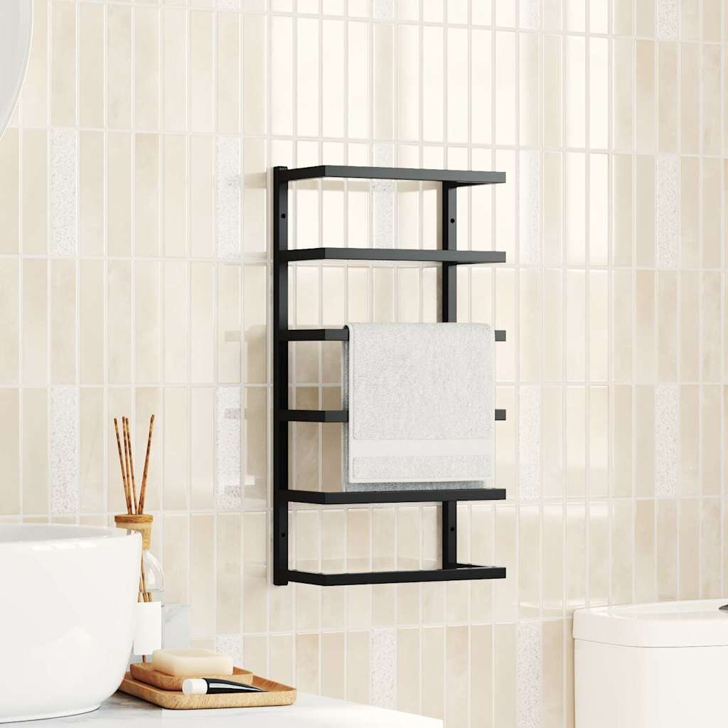 vidaXL Поставка за кърпи черна 24x12x48 см стомана