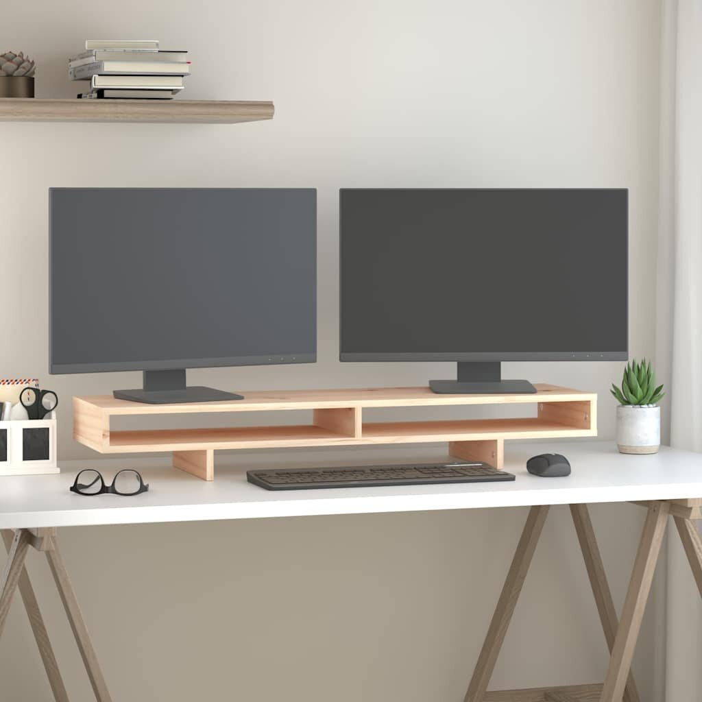 vidaXL Поставка за монитор 100x27x14 см бор масив