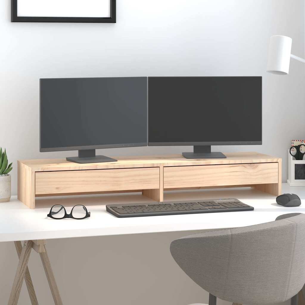 vidaXL Поставка за монитор 100x27x15 см бор масив