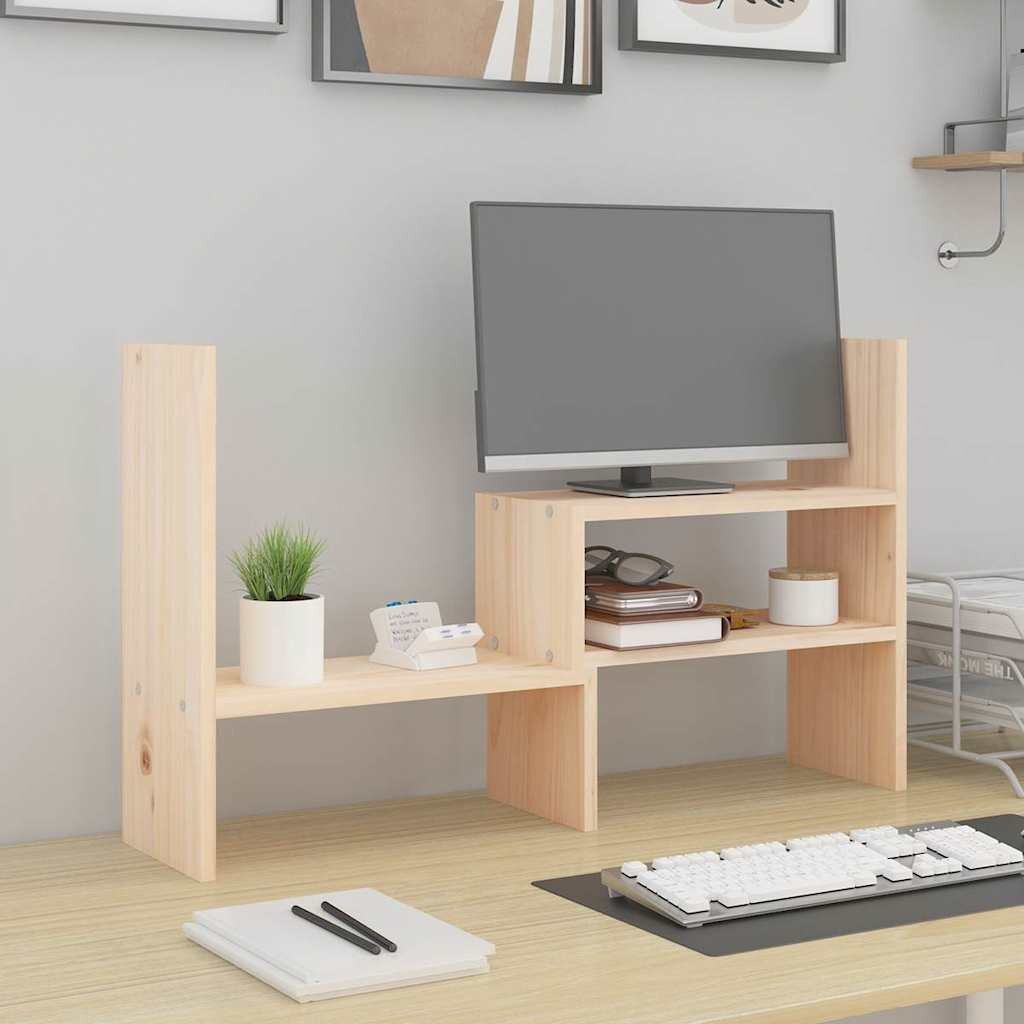 vidaXL Поставка за монитор (39-72)x17x43 см бор масив