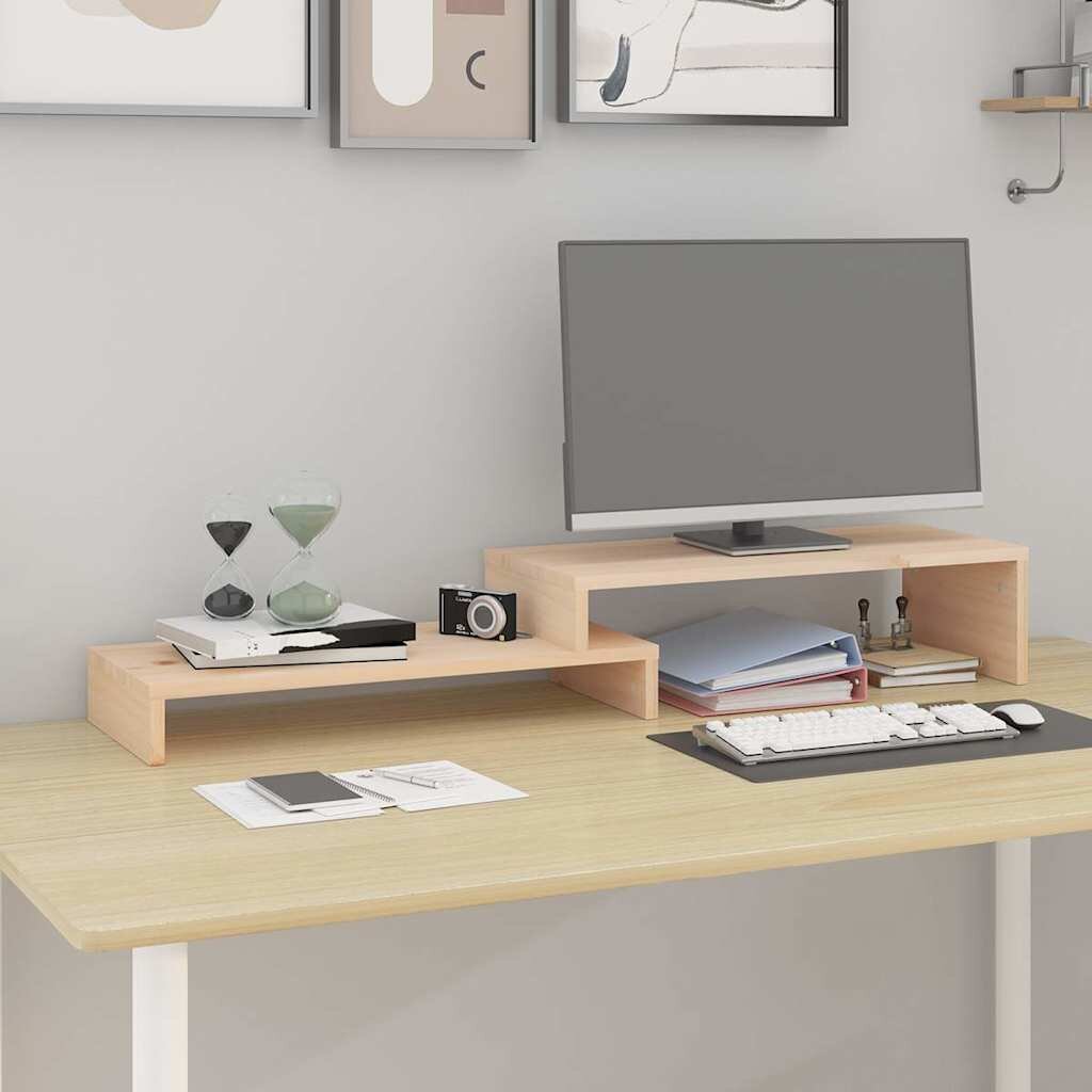 vidaXL Поставка за монитор (52-101)x22x14 см бор масив
