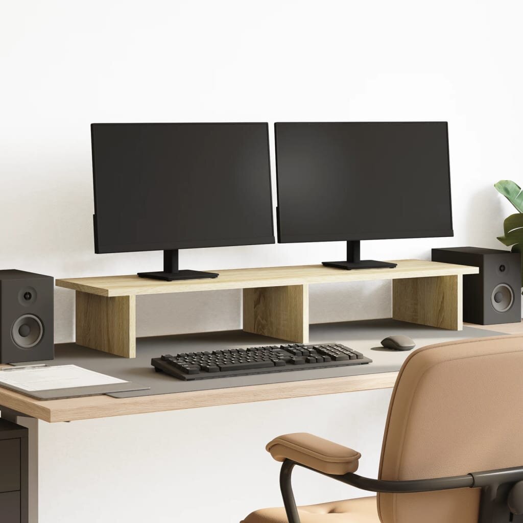 vidaXL Поставка за монитор дъб сонома 100x27x15 см инженерно дърво